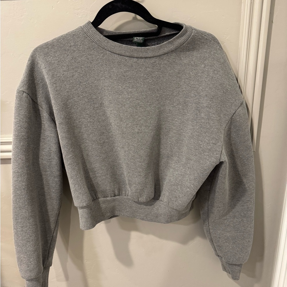 Gray Cropped Crewneck Sweatshirt